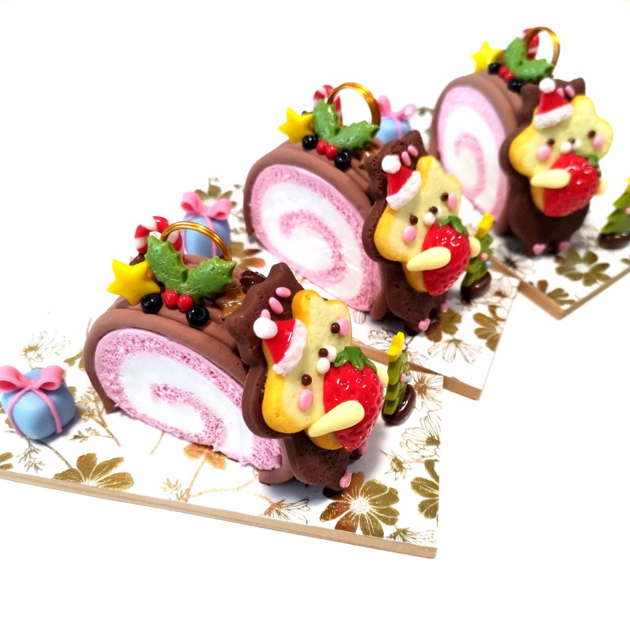 KeittoOppi】樹脂粘土WS リスちゃんのクリスマスロールケーキ♪メモ 